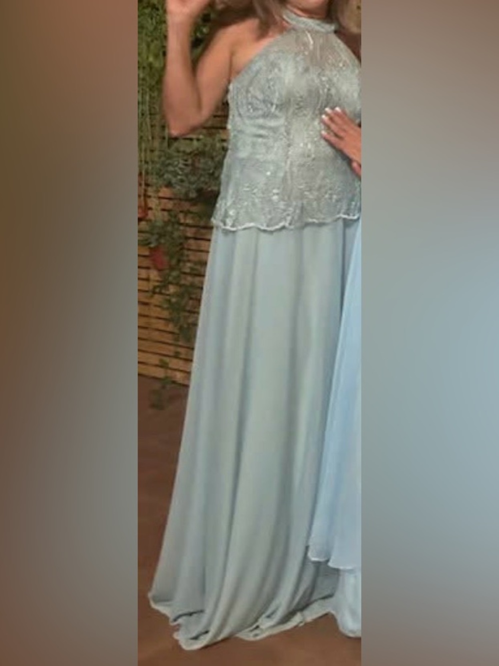 Light Blue Halter Maxi Dress with Lace Bodice